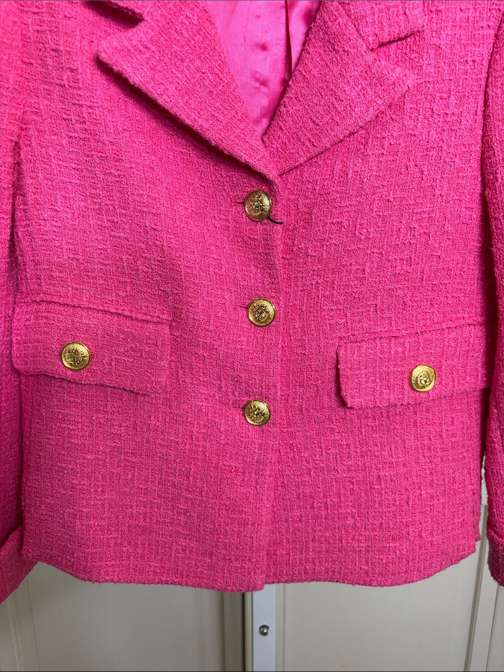 NWT Zara Bright Pink Tweed Blazer with Gold Buttons Small - Picture 5 of 12